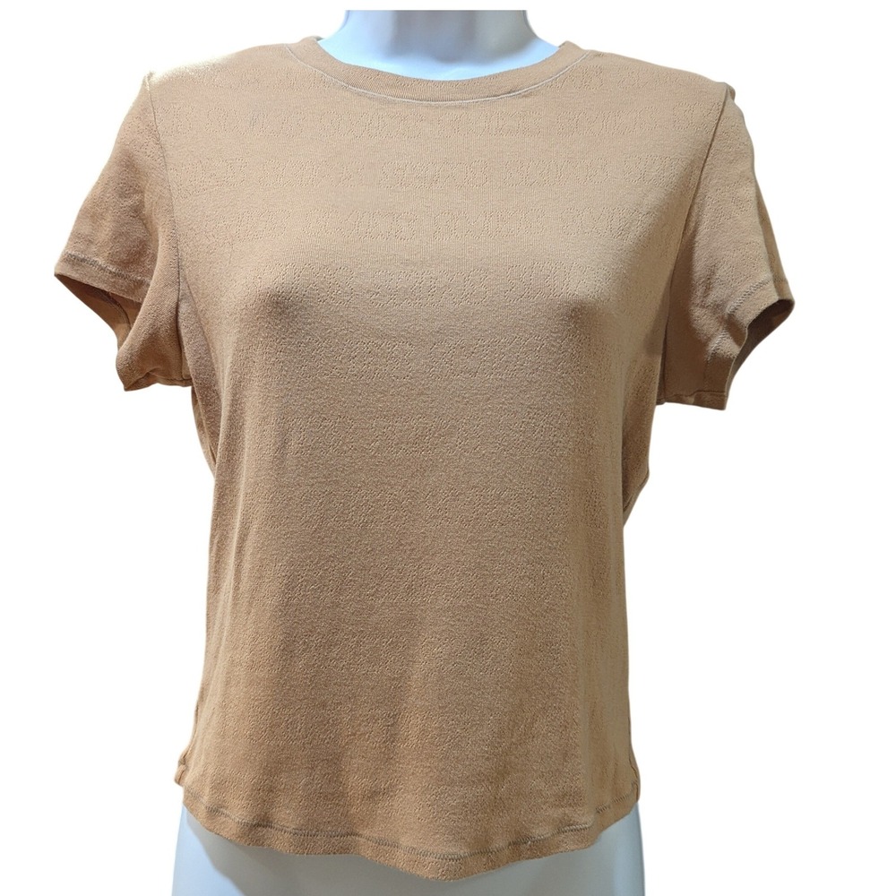 SKIMS Pointelle Logo T-Shirt Ochre Tan Cotton‎ Blend Short Sleeve Baby Tee Large